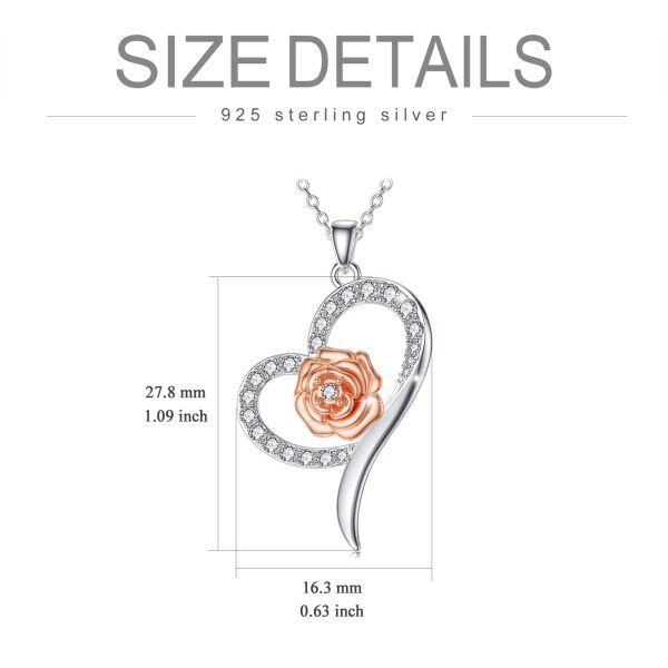 Sterling Silver Heart Flower Necklace-5