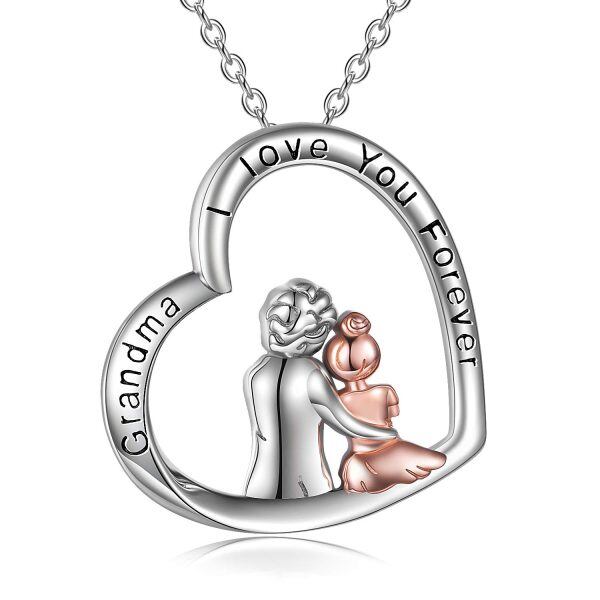 Sterling Silver Love Heart Grandma Necklace -0