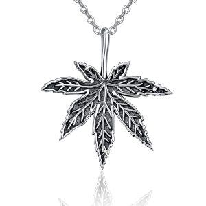 Sterling Silver Maple Leaf Pendant Necklace-0