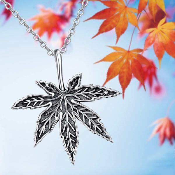 Sterling Silver Maple Leaf Pendant Necklace-1