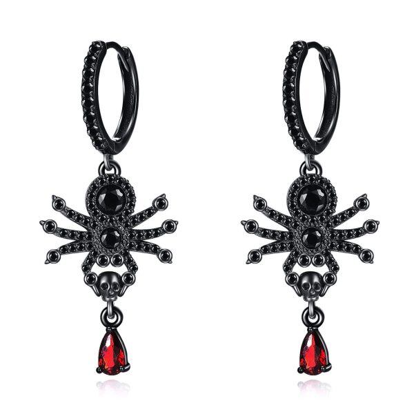 Sterling Silver Black Spider Earrings-0