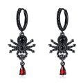 wholesale 925 Sterling Silver Black Spider Drop Earrings with Red Crystal Accents for Women-0-0