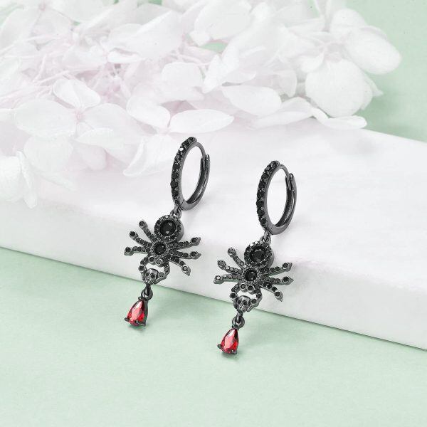 Sterling Silver Black Spider Earrings-2