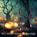 wholesale 925 Sterling Silver Black Spider Drop Earrings with Red Crystal Accents for Women-0-5