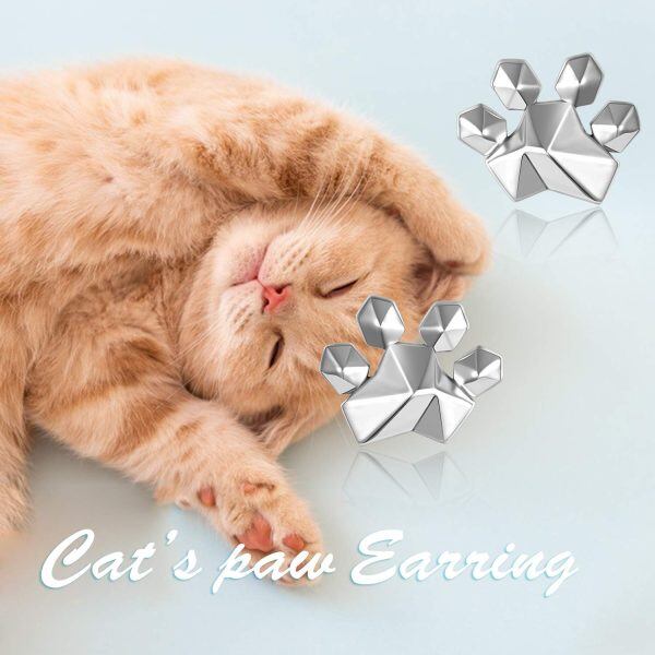 Sterling Silver Origami Cat Earrings-4