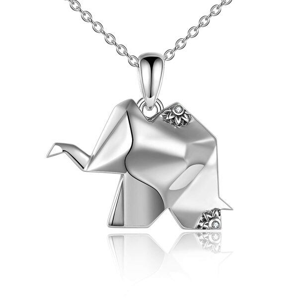 Sterling Silver Origami Animal Elephant Necklace-0