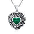 wholesale 925 Sterling Silver Green Malachite Heart Pendant Necklace for Women-0-0