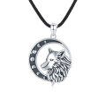 wholesale 925 Sterling Silver Crescent Moon Phase Wolf Head Pendant Necklaces for Men-0-0