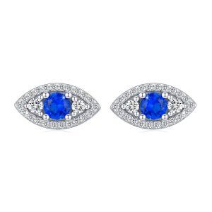 Sterling Silver Blue Cubic Zirconia Evil Eye Earrings -0