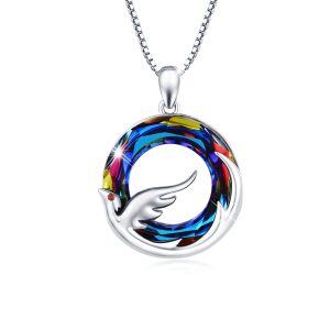 Sterling Silver Phoenix Round Crystal Necklace-0