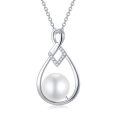 wholesale 925 Sterling Silver Infinity Teardrop Freshwater Cultured Pearl Pendant Necklace with Cubic Zirconia for Women Girls Gifts (White)-0-0