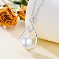 wholesale 925 Sterling Silver Infinity Teardrop Freshwater Cultured Pearl Pendant Necklace with Cubic Zirconia for Women Girls Gifts (White)-0-2