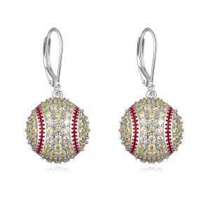 Sterling Silver Baseball Dangle Drop Earrings-0