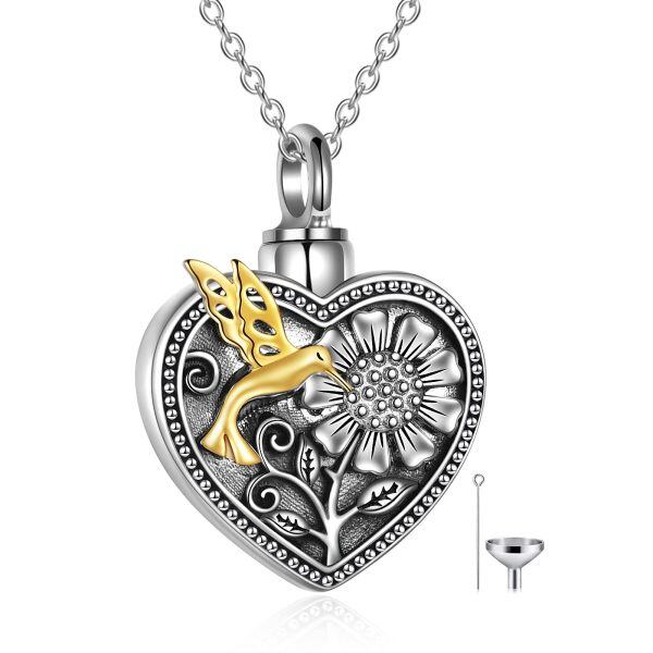 Sterling Silver Hummingbirds and Sunflowers Urn Necklace-0