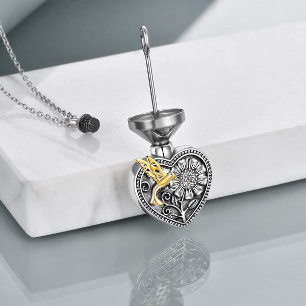 Sterling Silver Hummingbirds and Sunflowers Urn Necklace-1