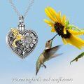 wholesale 925 Sterling Silver Metal Hummingbird and Sunflower Heart Cremation Jewelry Keepsake Pendant Necklace with Funnel & Fill Tool-0-4