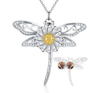 Sterling Sliver Animal Dragonfly Picture Locket Necklace -0