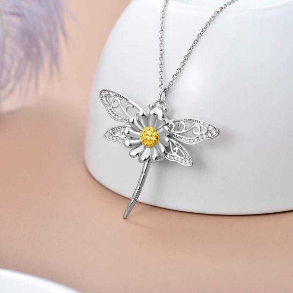 Sterling Sliver Animal Dragonfly Picture Locket Necklace -1