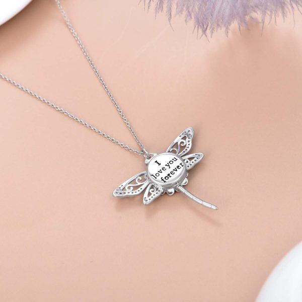 Sterling Sliver Animal Dragonfly Picture Locket Necklace -2