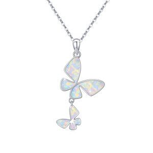 Sterling Silver Opal Butterfly Pendant Necklace-0