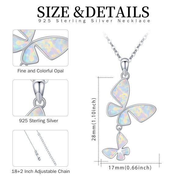 Sterling Silver Opal Butterfly Pendant Necklace-3