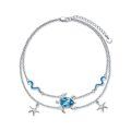 wholesale 925 Sterling Silver Sea Life Charm Anklet with Evil Eye & Starfish Adjusts to Fit 9-11 Feet-0-0