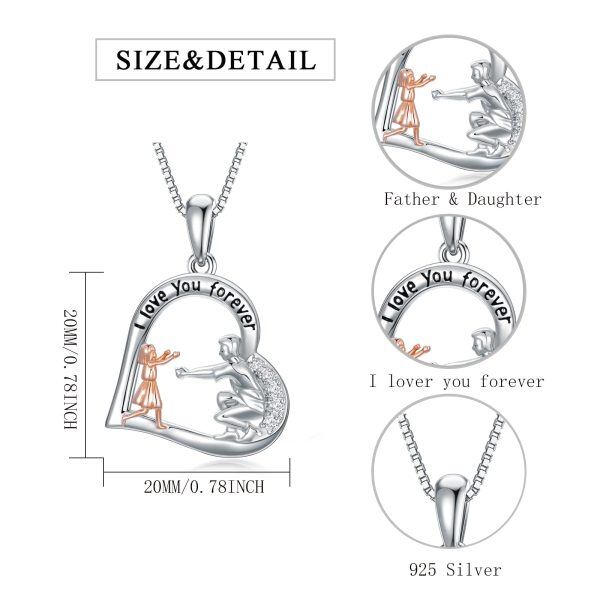 Sterling Silver Father Daughter Heart Pendant Necklace-1