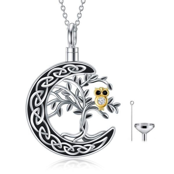 Sterling Silver Tree Of Life Owl Urn Necklace-0