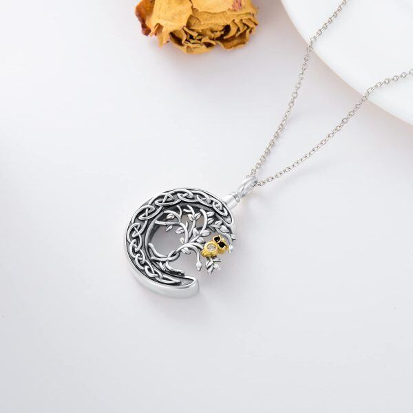 Sterling Silver Tree Of Life Owl Urn Necklace-3