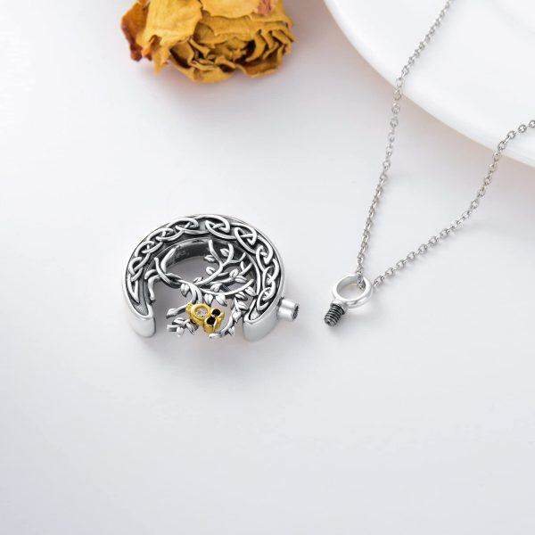 Sterling Silver Tree Of Life Owl Urn Necklace-4