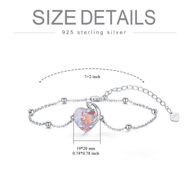 Sterling Silver Cat Heart Bracelet-3