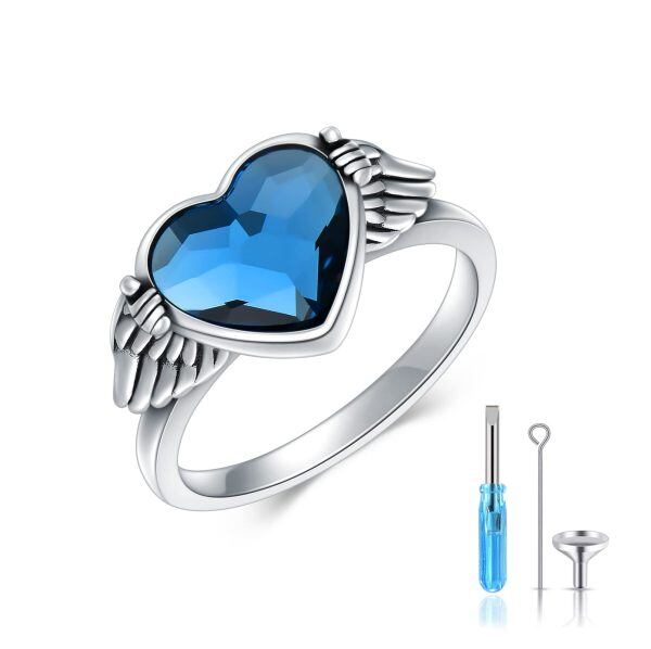 Sterling Silver Heart Wings Ring-0