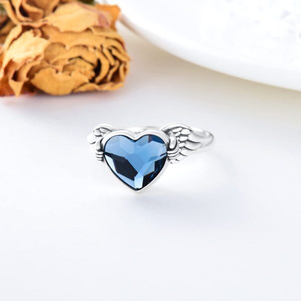 Sterling Silver Heart Wings Ring-4