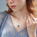 wholesale 925 Sterling Silver Blue Crystal Cat Heart Pendant Necklace for Women-0-1