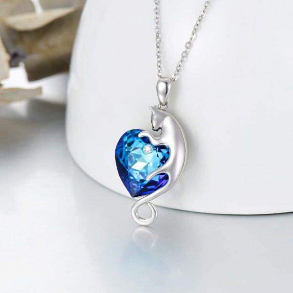 Sterling Silver Cat Heart Necklace-2