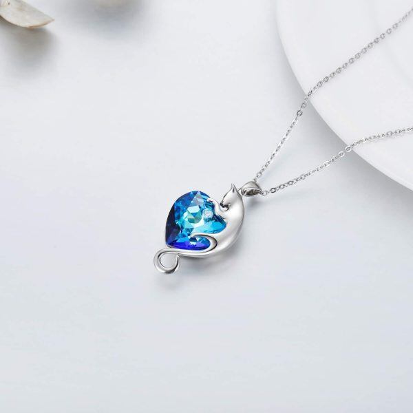 Sterling Silver Cat Heart Necklace-3