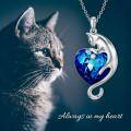wholesale 925 Sterling Silver Blue Crystal Cat Heart Pendant Necklace for Women-0-4