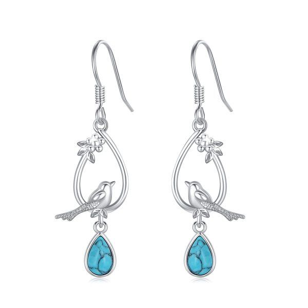 Sterling Silver Turquoise Hummingbird Earrings-0