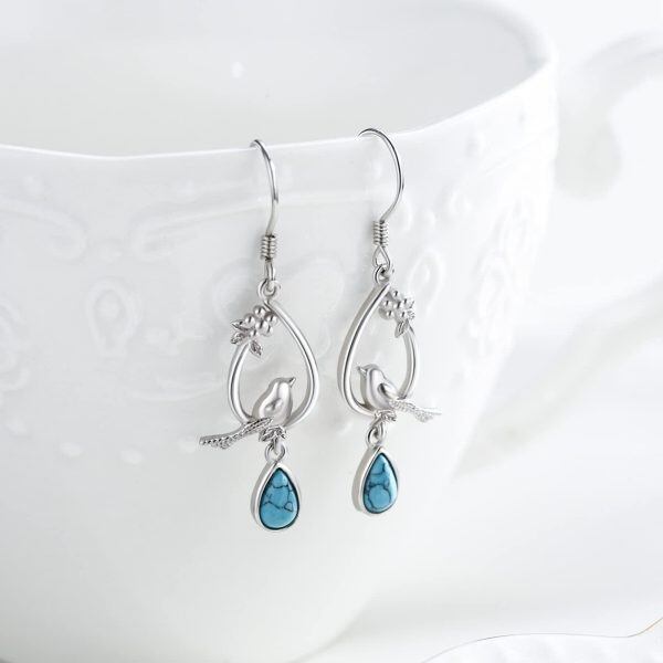 Sterling Silver Turquoise Hummingbird Earrings-1