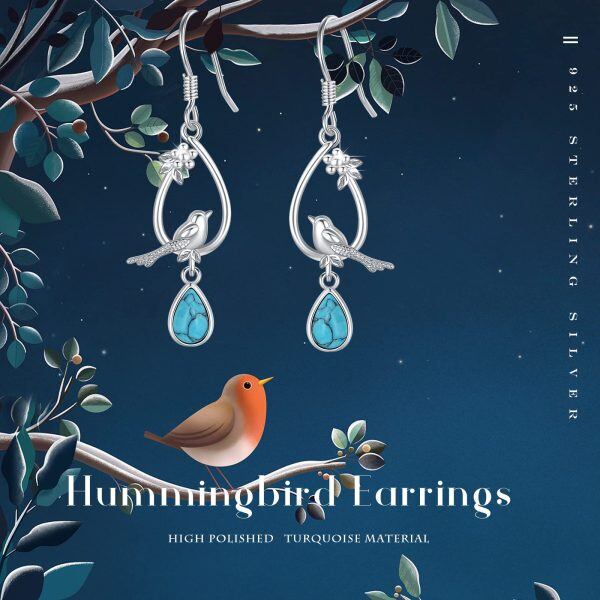 Sterling Silver Turquoise Hummingbird Earrings-5