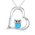 wholesale 925 Sterling Silver Blue Fire Opal Owl in Heart Pendant Necklace for Women-0-0