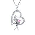 wholesale 925 Sterling Silver Heart-Shaped Mother & Daughter Mermaid Pendant Necklace with Pink Stone for Women-0-0