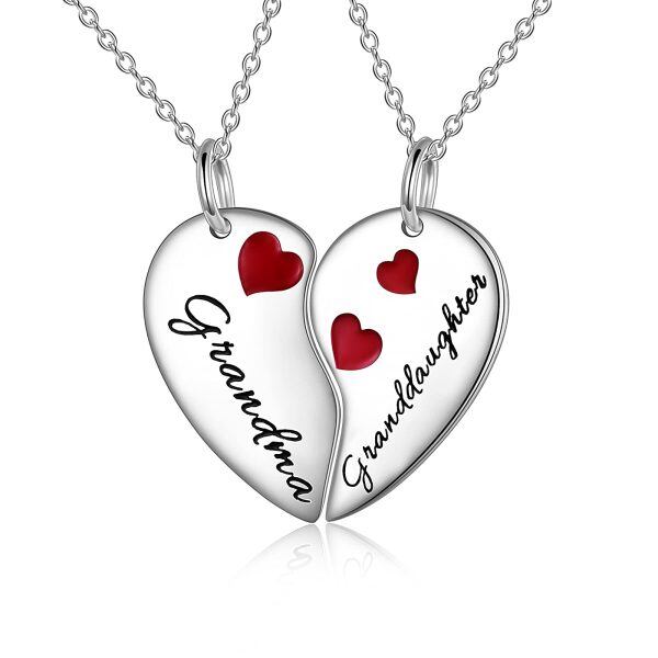 Sterling Silver Two Heart Grandma Granddaughter Necklaces -0