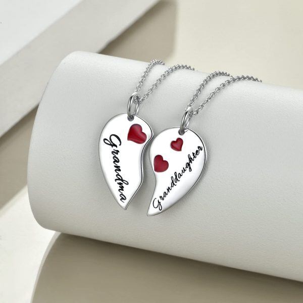 Sterling Silver Two Heart Grandma Granddaughter Necklaces -3