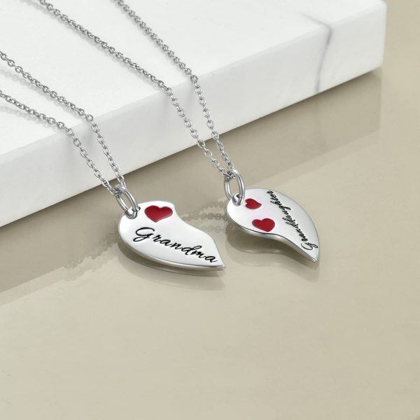 Sterling Silver Two Heart Grandma Granddaughter Necklaces -4