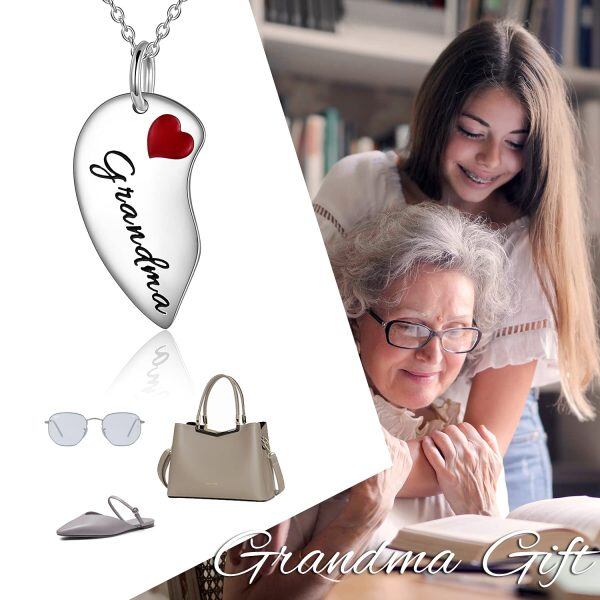 Sterling Silver Two Heart Grandma Granddaughter Necklaces -5