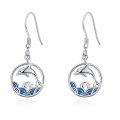 wholesale 925 Sterling Silver Dolphins in Circle Wave Design Dangle Earrings for Women-0-0