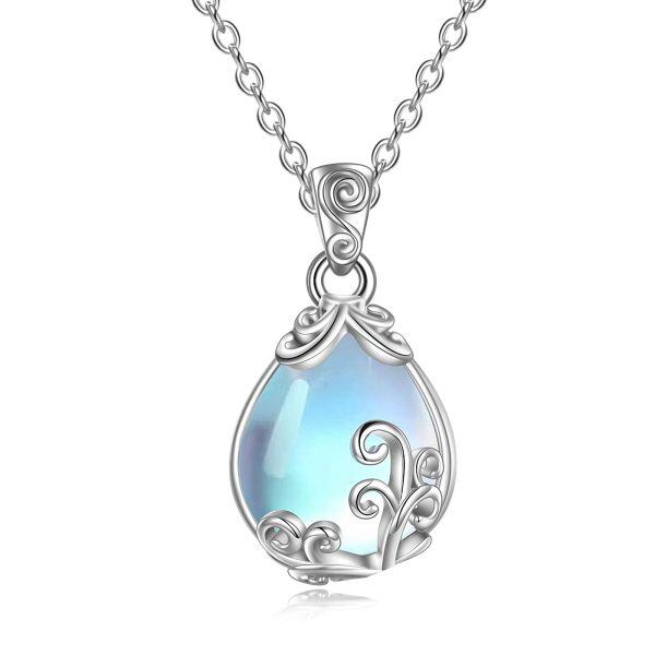 Sterling Silver Moonstone Filigree Teardrop Pendent Necklace -0