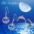 wholesale 925 Sterling Silver Dolphins in Circle Wave Design Dangle Earrings for Women-0-5