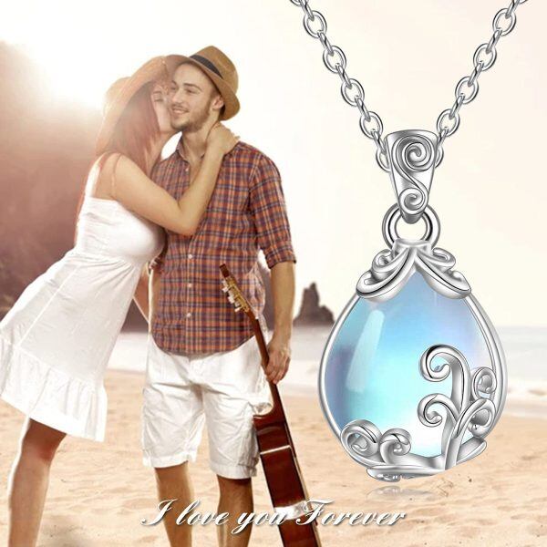 Sterling Silver Moonstone Filigree Teardrop Pendent Necklace -2